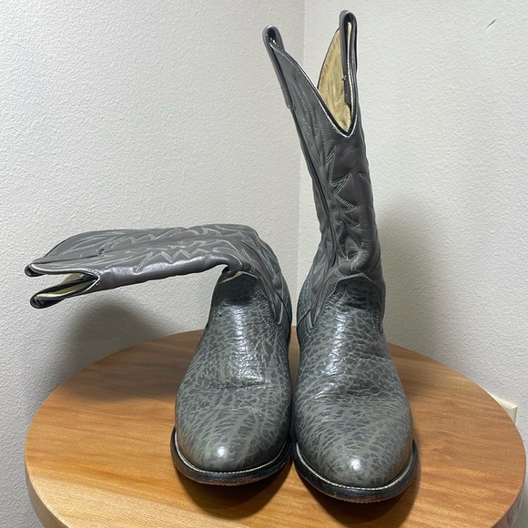 Mens Vintage Union Made Cowboy Leather Boots Riding Heel 10D Gray USA - Picture 11 of 16